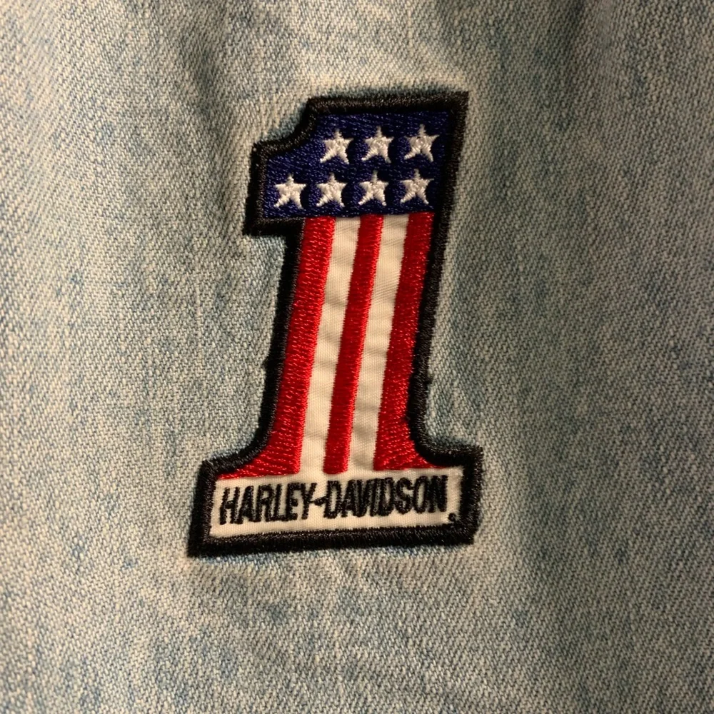 Vintage Harley Davidson 90’s #1 Patch Light Wash Blue Biker Y2K Jeans Size 14 - Picture 6 of 16